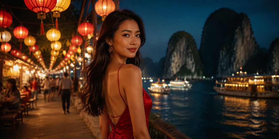 Cảnh chợ đêm Hạ Long Bay với không khí cá cược thể thao sôi động về đêm