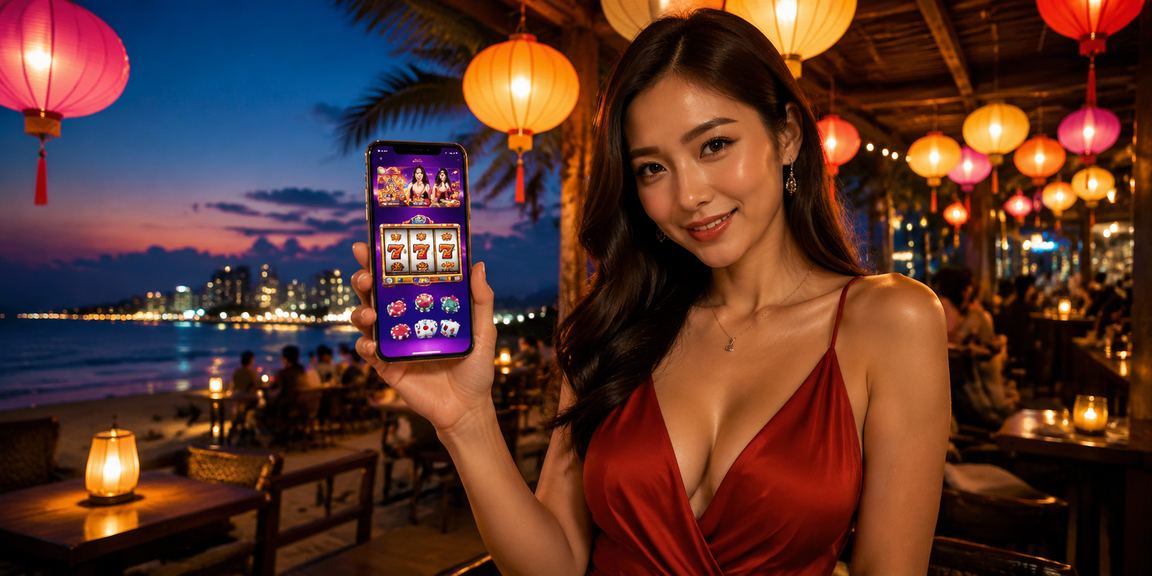 Người chơi truy cập casino trực tuyến trên điện thoại tại chợ đêm Hội An